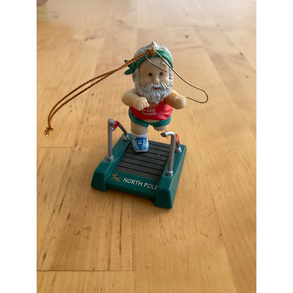 Vintage Lustre Fame Santa Claus Treadmill Christmas Ornament North Pole Fitness